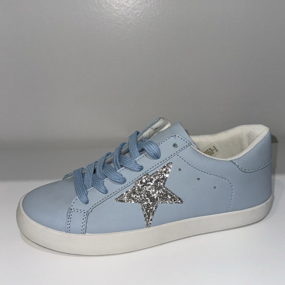 Light Blue Women's Glitter Star Lace-Up Sneakers